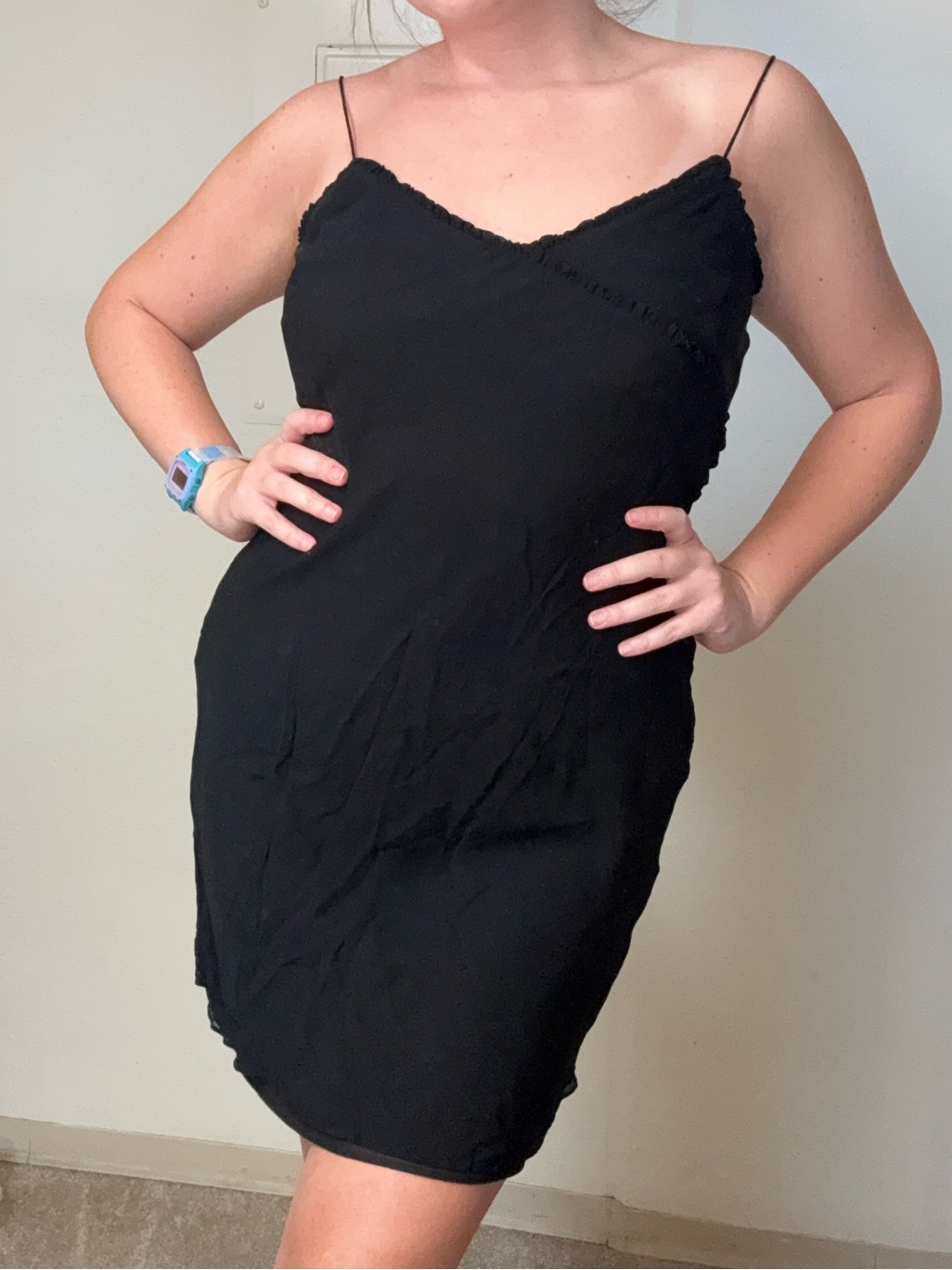 Ralph Lauren Vintage Black Spaghetti Strap Slip Dress With Ruffle Details